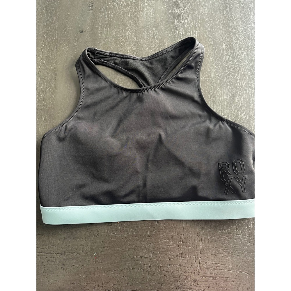 Roxy Women's Black Mint Green‎ Trim Racerback Sports Bra Athletic Workout Top S